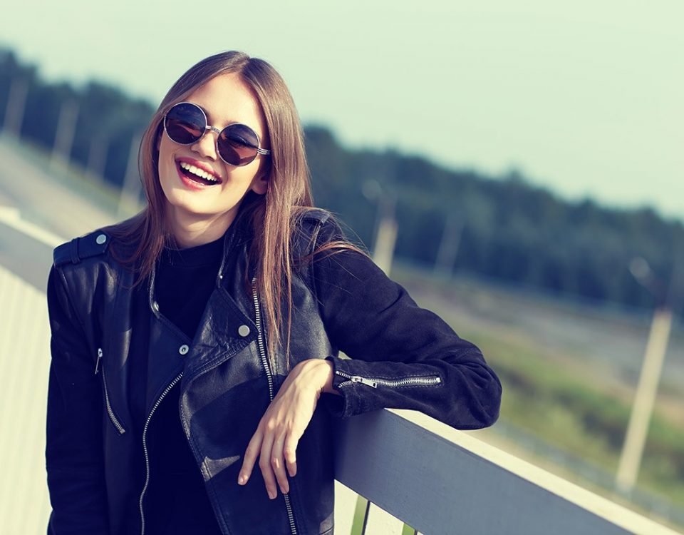 sober girl smiling outside