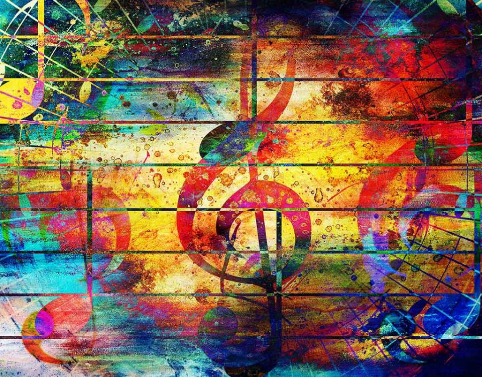 colorful painting of music notes