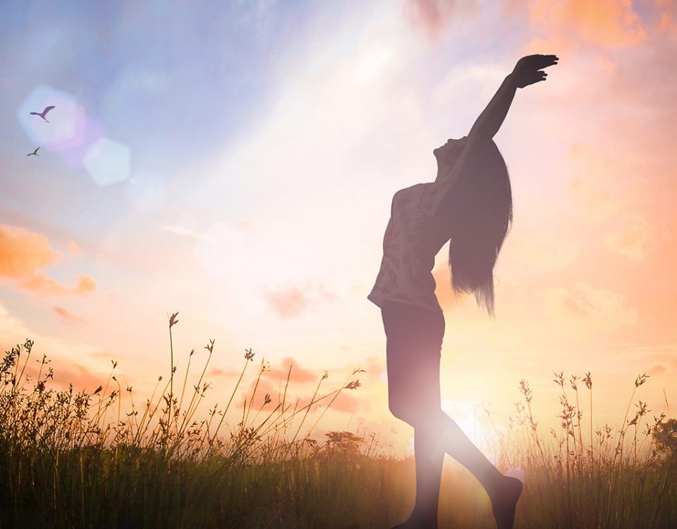 woman happy in field