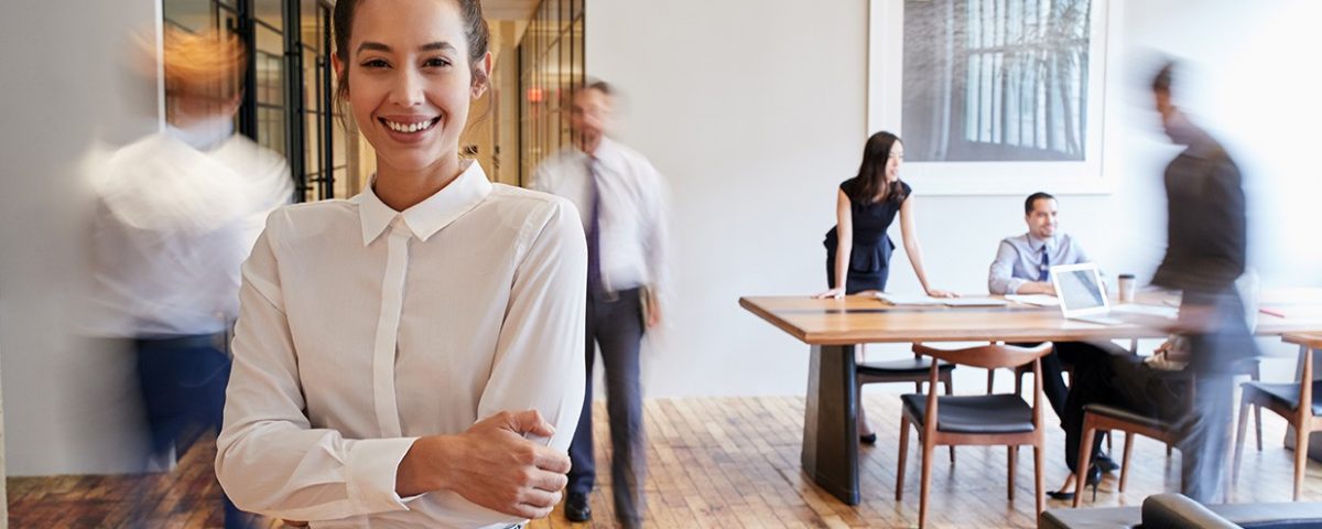 woman smiling in office