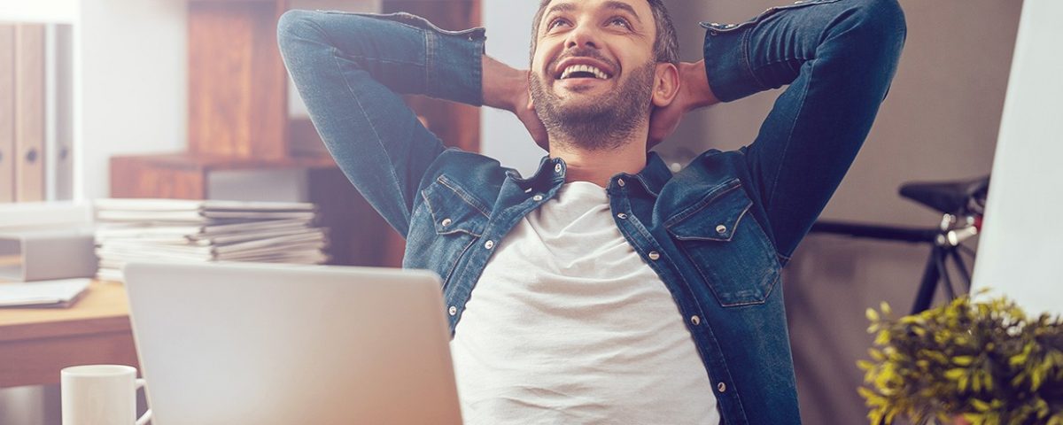 man happy to be back at work