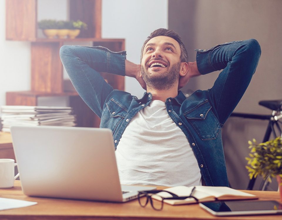 man happy to be back at work
