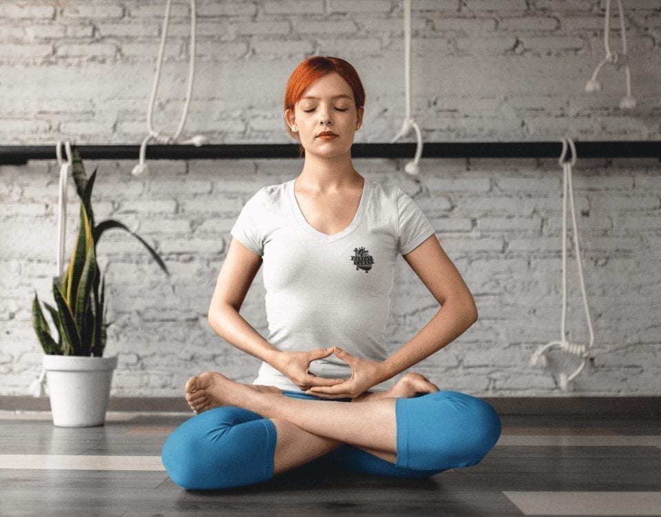 Girl Meditating V-neck Banyan Cares Heart Ladies